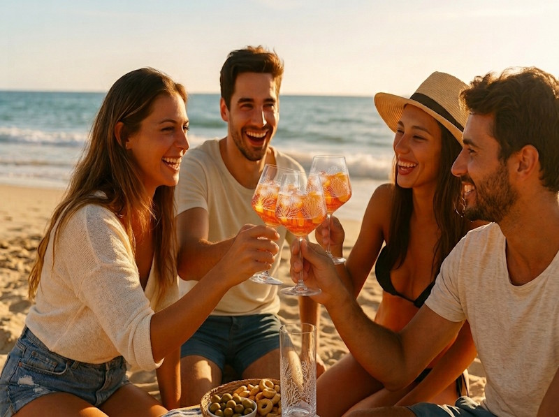 calici di plastica, spritz in spiaggia